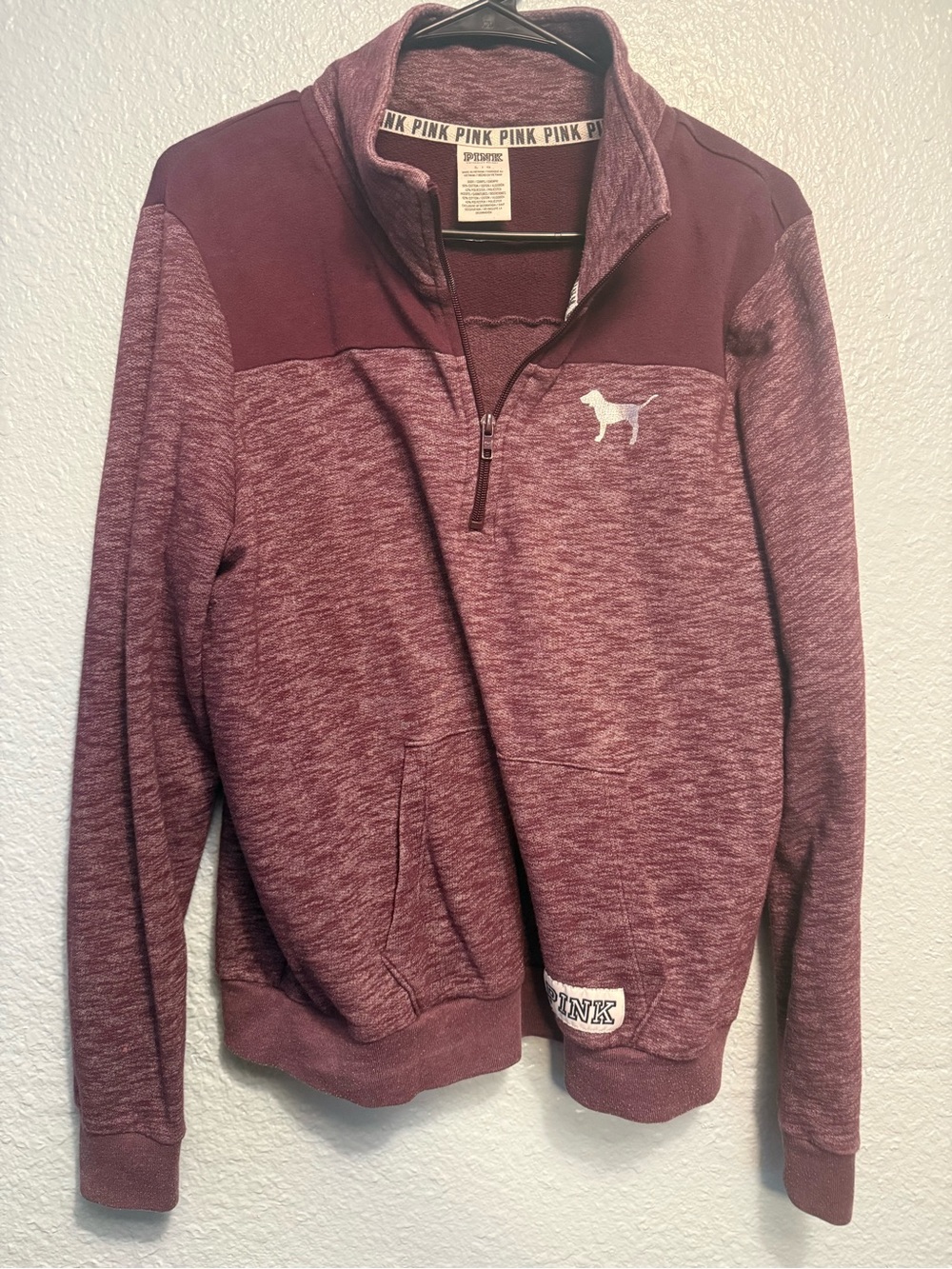 PINK Victoria's Secret Men's Marled Half-Zip Sweater Jacket - Maroon
